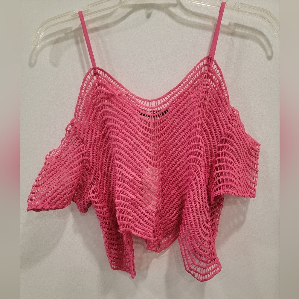 NWT Lulumari Cold Shoulder Net Hot Pink Tank Size Medium
